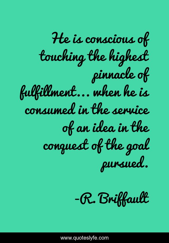 He is conscious of touching the highest pinnacle of fulfillment... when he is consumed in the service of an idea in the conquest of the goal pursued.