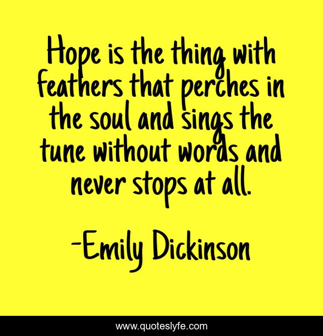 Hope is the thing with feathers that perches in the soul and sings the tune without words and never stops at all.