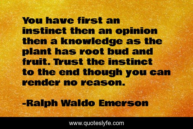 You have first an instinct then an opinion then a knowledge as the plant has root bud and fruit. Trust the instinct to the end though you can render no reason.