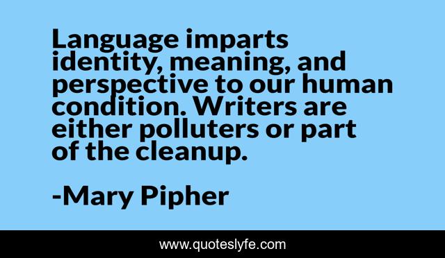Language imparts identity, meaning, and perspective to our human condition. Writers are either polluters or part of the cleanup.