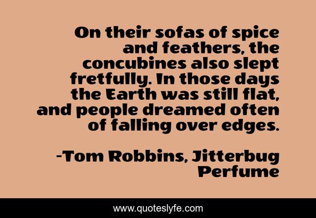 On their sofas of spice and feathers, the concubines also slept fretfully. In those days the Earth was still flat, and people dreamed often of falling over edges.