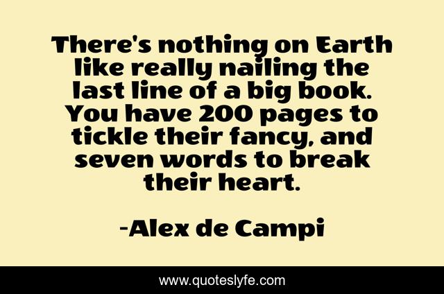 There's nothing on Earth like really nailing the last line of a big book. You have 200 pages to tickle their fancy, and seven words to break their heart.
