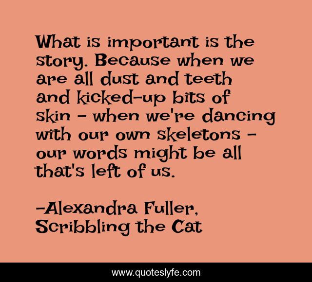 What is important is the story. Because when we are all dust and teeth and kicked-up bits of skin - when we're dancing with our own skeletons - our words might be all that's left of us.
