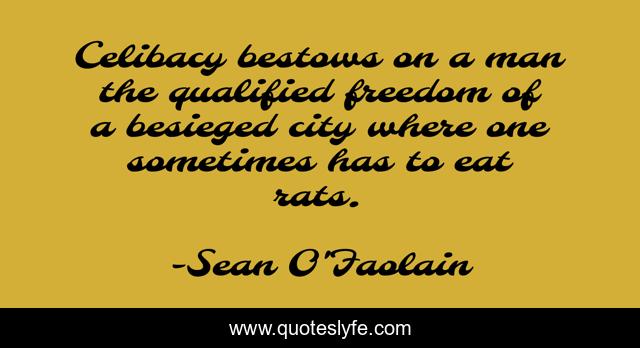 Celibacy bestows on a man the qualified freedom of a besieged city where one sometimes has to eat rats.