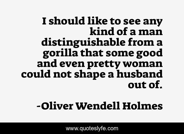 I should like to see any kind of a man distinguishable from a gorilla that some good and even pretty woman could not shape a husband out of.