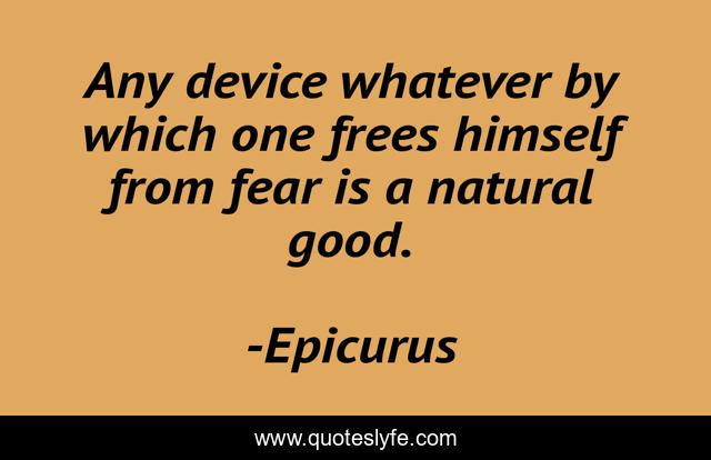 Any device whatever by which one frees himself from fear is a natural good.