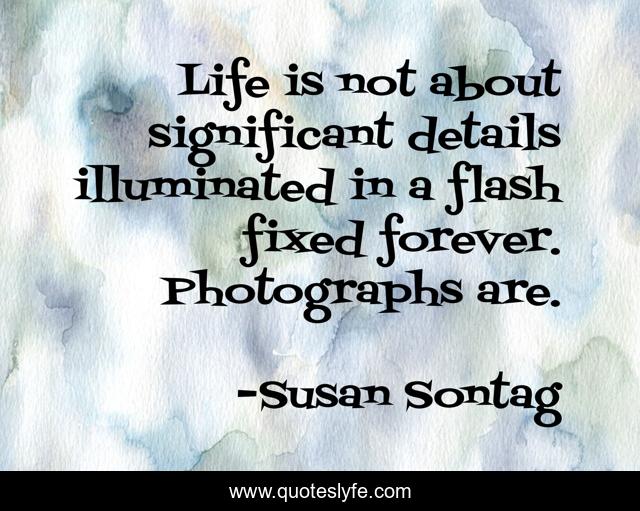 Life is not about significant details illuminated in a flash fixed forever. Photographs are.