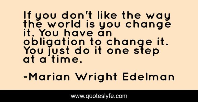 If you don't like the way the world is you change it. You have an obligation to change it. You just do it one step at a time.