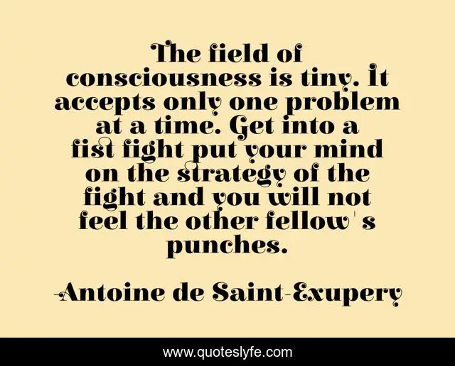 The field of consciousness is tiny. It accepts only one problem at a time. Get into a fist fight put your mind on the strategy of the fight and you will not feel the other fellow's punches.