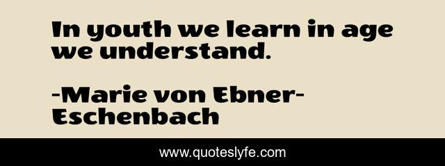 In youth we learn in age we understand.