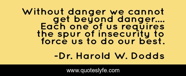 Without danger we cannot get beyond danger.... Each one of us requires the spur of insecurity to force us to do our best.