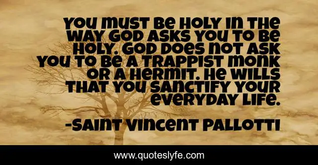 You must be holy in the way God asks you to be holy. God does not ask you to be a Trappist monk or a hermit. He wills that you sanctify your everyday life.