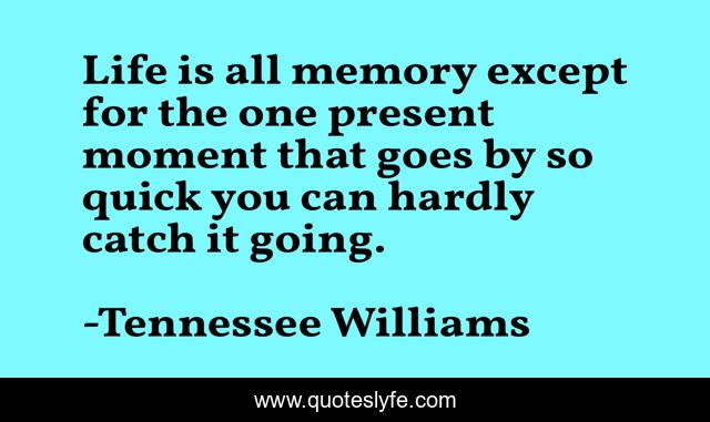 Life is all memory except for the one present moment that goes by so quick you can hardly catch it going.