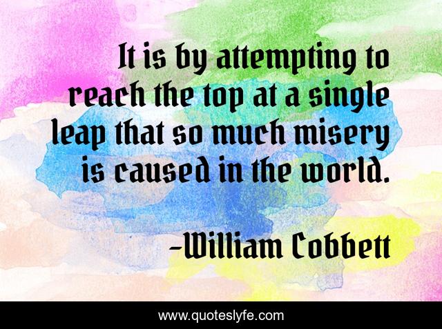 It is by attempting to reach the top at a single leap that so much misery is caused in the world.