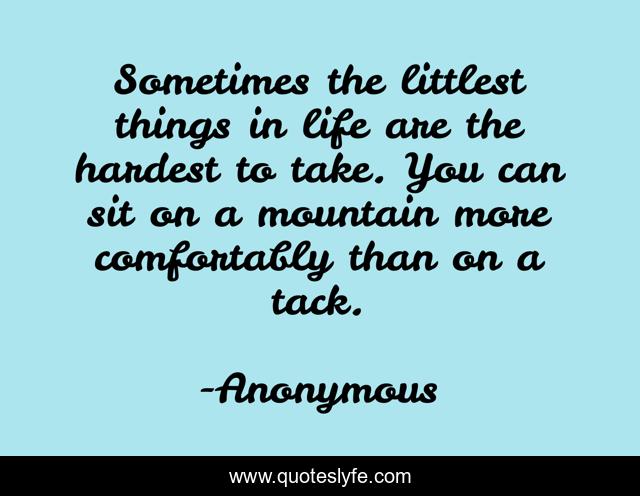 Sometimes the littlest things in life are the hardest to take. You can sit on a mountain more comfortably than on a tack.