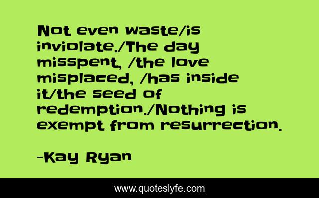 Not even waste/is inviolate./The day misspent, /the love misplaced, /has inside it/the seed of redemption./Nothing is exempt from resurrection.