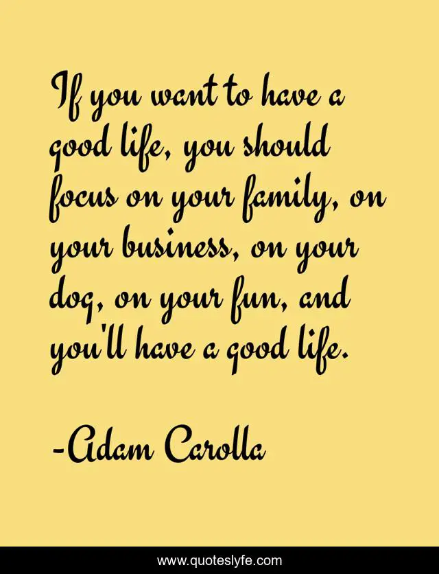 If you want to have a good life, you should focus on your family, on your business, on your dog, on your fun, and you'll have a good life.