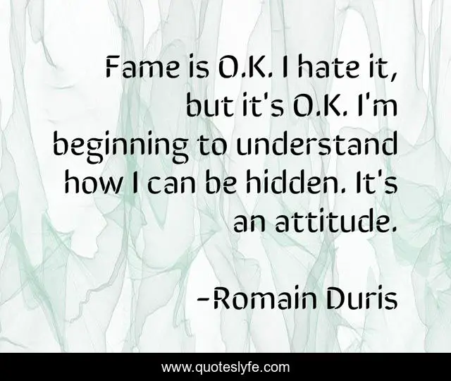 Fame is O.K. I hate it, but it's O.K. I'm beginning to understand how I can be hidden. It's an attitude.