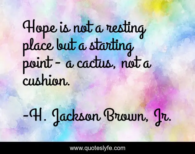 Hope is not a resting place but a starting point - a cactus, not a cushion.