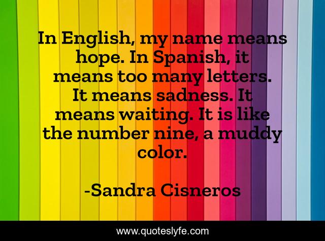 In English, my name means hope. In Spanish, it means too many letters. It means sadness. It means waiting. It is like the number nine, a muddy color.