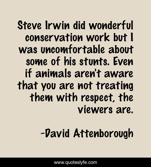 Steve Irwin did wonderful conservation work but I was uncomfortable about some of his stunts. Even if animals aren't aware that you are not treating them with respect, the viewers are.