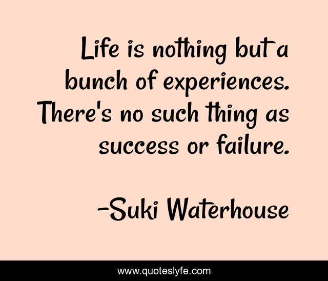 Life is nothing but a bunch of experiences. There's no such thing as success or failure.