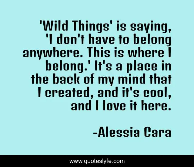 'Wild Things' is saying, 'I don't have to belong anywhere. This is where I belong.' It's a place in the back of my mind that I created, and it's cool, and I love it here.