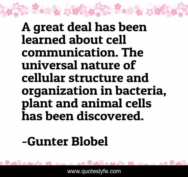 A great deal has been learned about cell communication. The universal nature of cellular structure and organization in bacteria, plant and animal cells has been discovered.