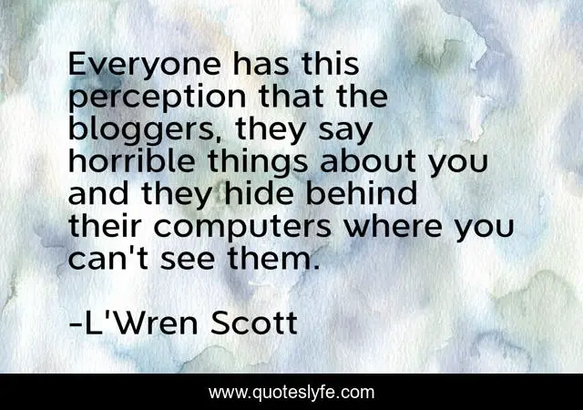 Everyone has this perception that the bloggers, they say horrible things about you and they hide behind their computers where you can't see them.