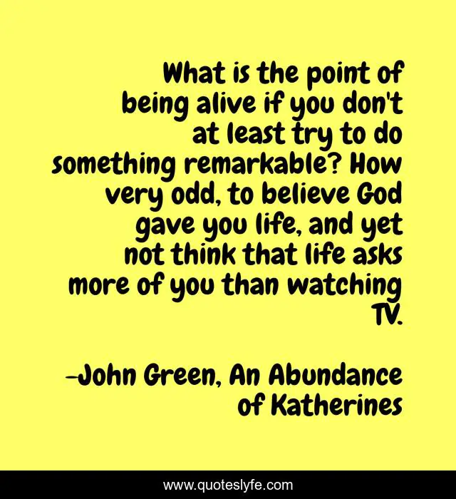 What is the point of being alive if you don't at least try to do something remarkable? How very odd, to believe God gave you life, and yet not think that life asks more of you than watching TV.