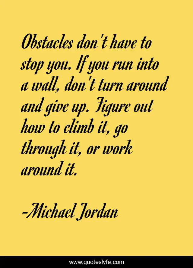 Obstacles don't have to stop you. If you run into a wall, don't turn around and give up. Figure out how to climb it, go through it, or work around it.