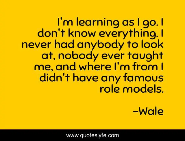 I'm learning as I go. I don't know everything. I never had anybody to look at, nobody ever taught me, and where I'm from I didn't have any famous role models.