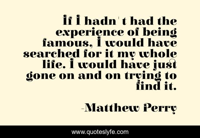 If I hadn't had the experience of being famous, I would have searched for it my whole life. I would have just gone on and on trying to find it.