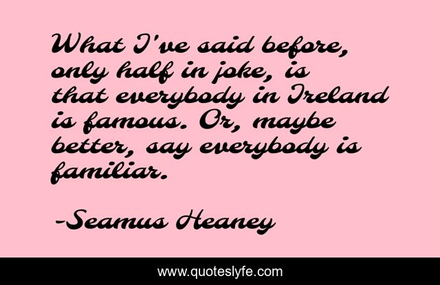 What I've said before, only half in joke, is that everybody in Ireland is famous. Or, maybe better, say everybody is familiar.