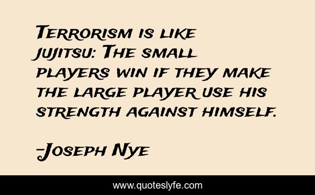 Terrorism is like jujitsu: The small players win if they make the large player use his strength against himself.