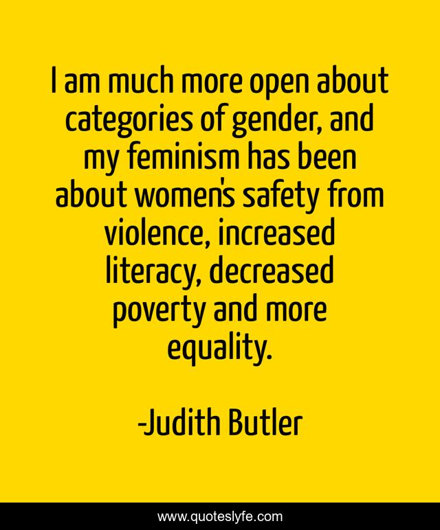 I am much more open about categories of gender, and my feminism has been about women's safety from violence, increased literacy, decreased poverty and more equality.