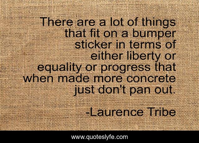 There are a lot of things that fit on a bumper sticker in terms of either liberty or equality or progress that when made more concrete just don't pan out.