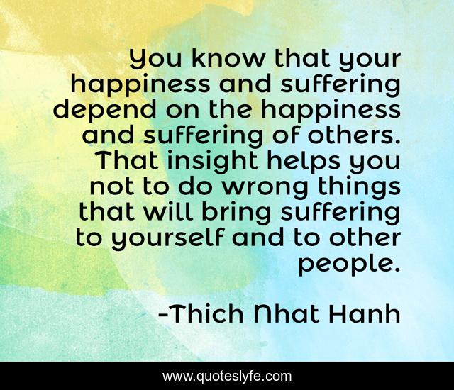You know that your happiness and suffering depend on the happiness and suffering of others. That insight helps you not to do wrong things that will bring suffering to yourself and to other people.