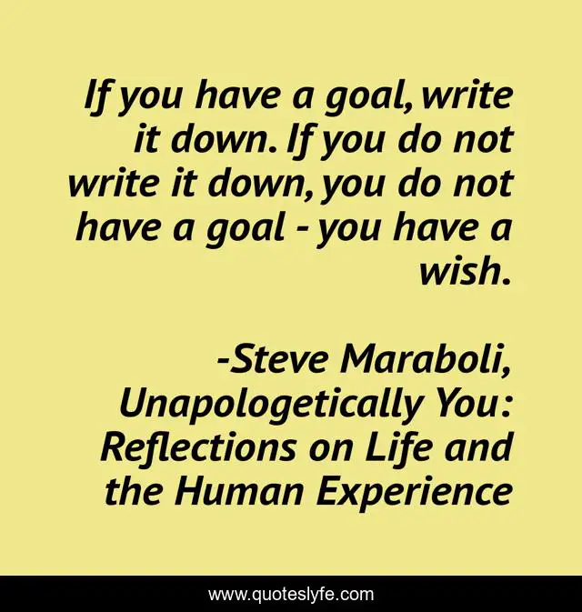 If you have a goal, write it down. If you do not write it down, you do not have a goal - you have a wish.