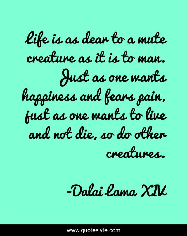 Life is as dear to a mute creature as it is to man. Just as one wants happiness and fears pain, just as one wants to live and not die, so do other creatures.