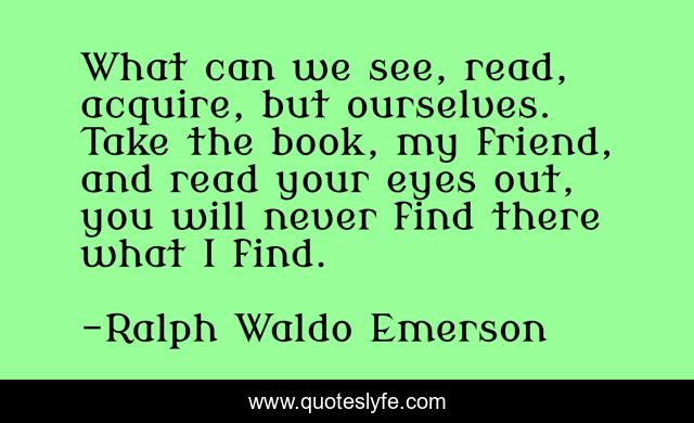 What can we see, read, acquire, but ourselves. Take the book, my friend, and read your eyes out, you will never find there what I find.
