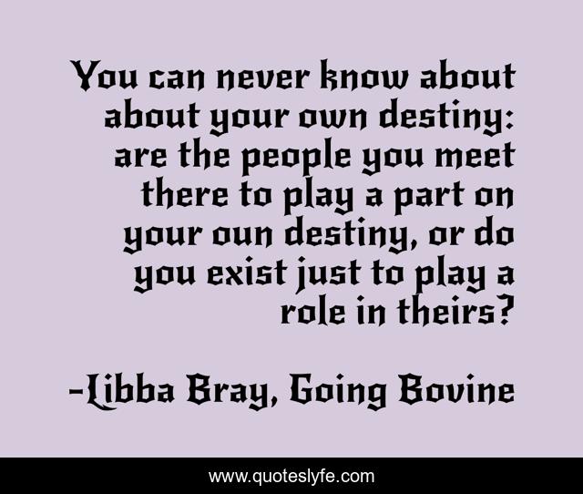 You can never know about about your own destiny: are the people you meet there to play a part on your oun destiny, or do you exist just to play a role in theirs?