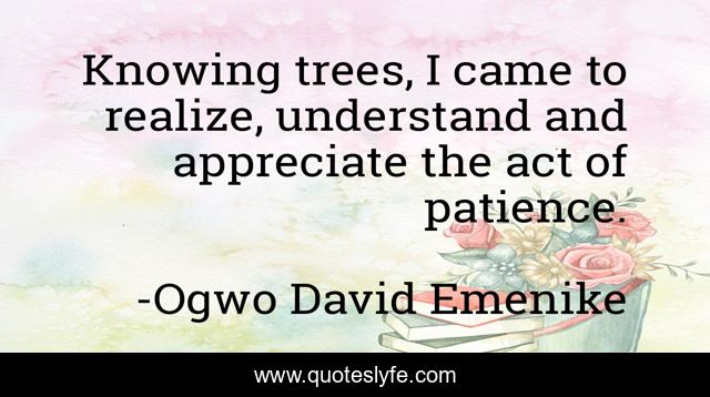 Knowing trees, I came to realize, understand and appreciate the act of patience.