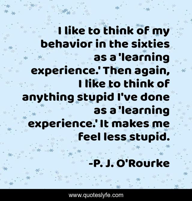 I like to think of my behavior in the sixties as a 'learning experience.' Then again, I like to think of anything stupid I've done as a 'learning experience.' It makes me feel less stupid.