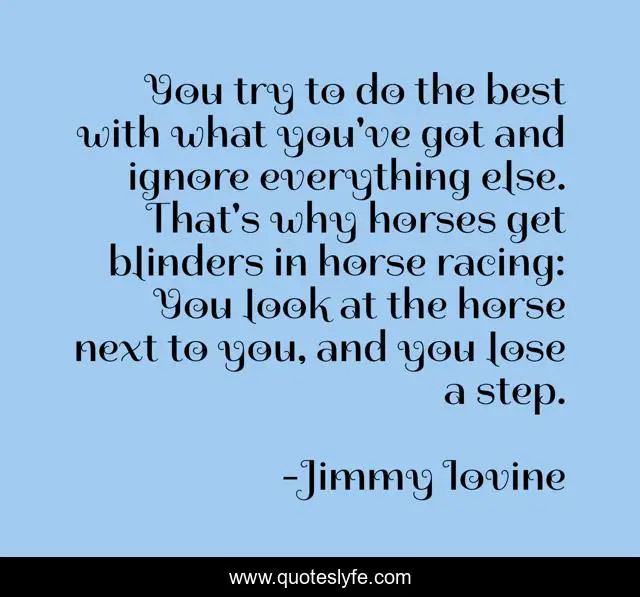 You try to do the best with what you've got and ignore everything else. That's why horses get blinders in horse racing: You look at the horse next to you, and you lose a step.