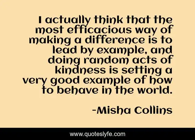 I actually think that the most efficacious way of making a difference is to lead by example, and doing random acts of kindness is setting a very good example of how to behave in the world.