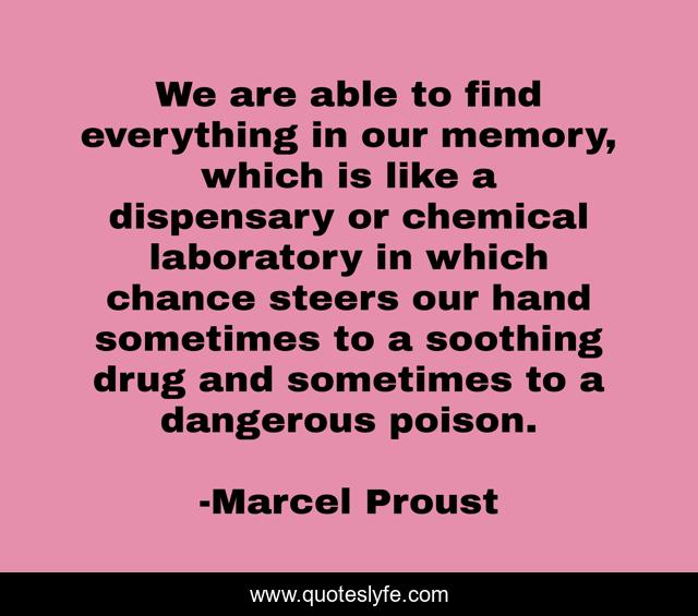 We are able to find everything in our memory, which is like a dispensary or chemical laboratory in which chance steers our hand sometimes to a soothing drug and sometimes to a dangerous poison.
