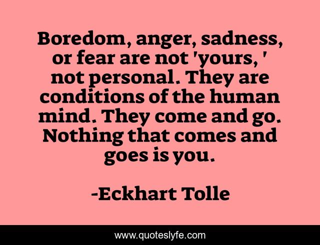 Boredom, anger, sadness, or fear are not 'yours, ' not personal. They are conditions of the human mind. They come and go. Nothing that comes and goes is you.