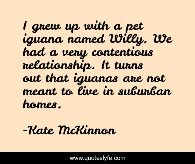 I grew up with a pet iguana named Willy. We had a very contentious relationship. It turns out that iguanas are not meant to live in suburban homes.