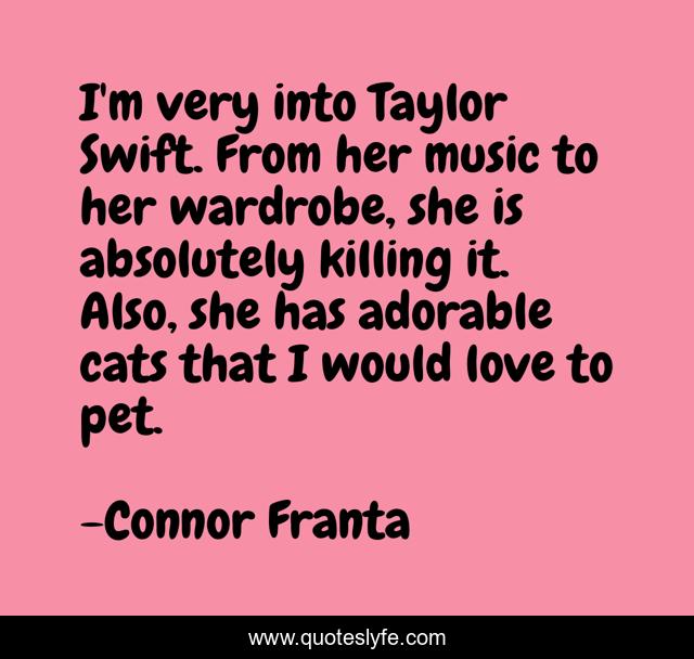 I'm very into Taylor Swift. From her music to her wardrobe, she is absolutely killing it. Also, she has adorable cats that I would love to pet.